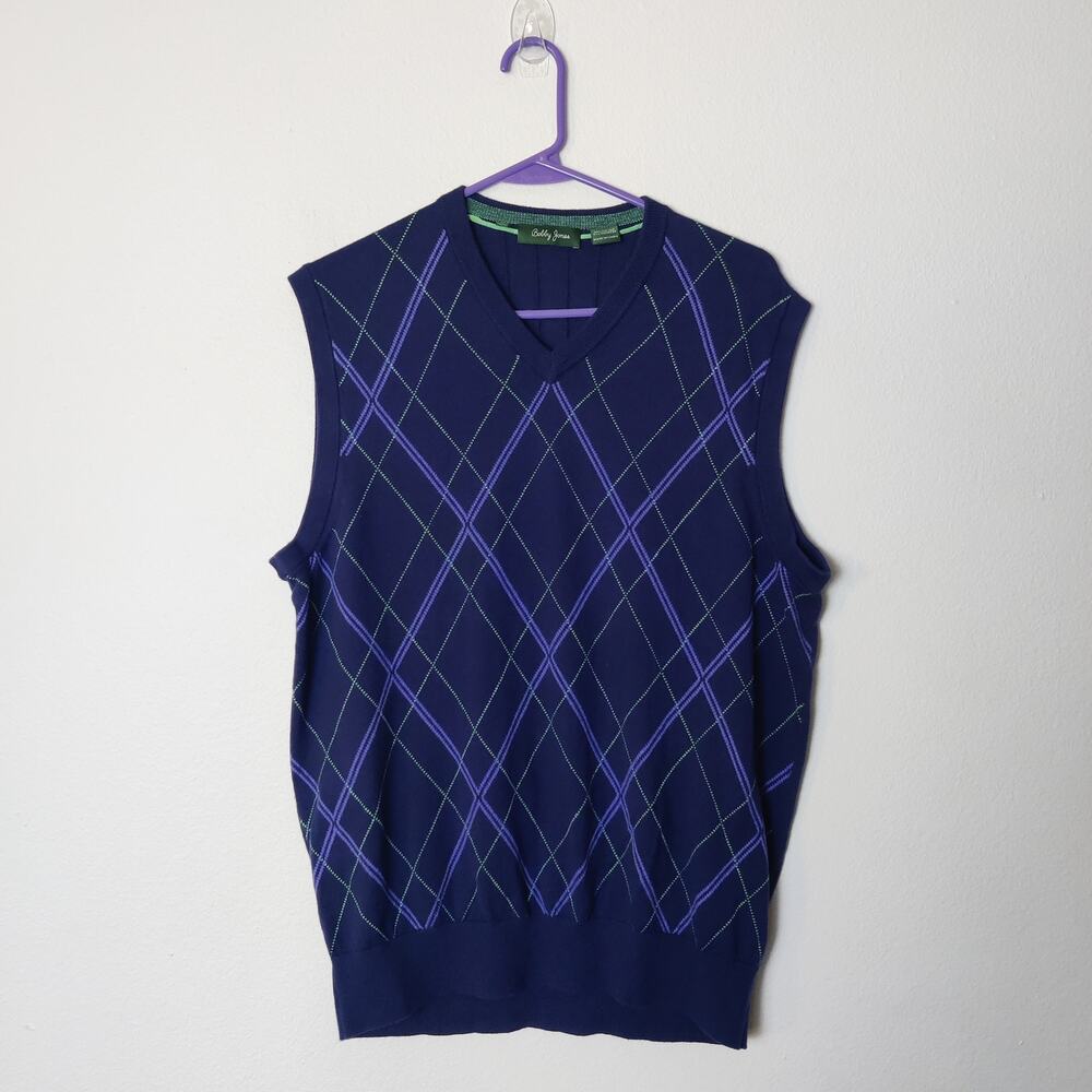 Bobby Jones Cotton Cashmere Diamond Argyle Grandpa Sweater Vest Large Preppy